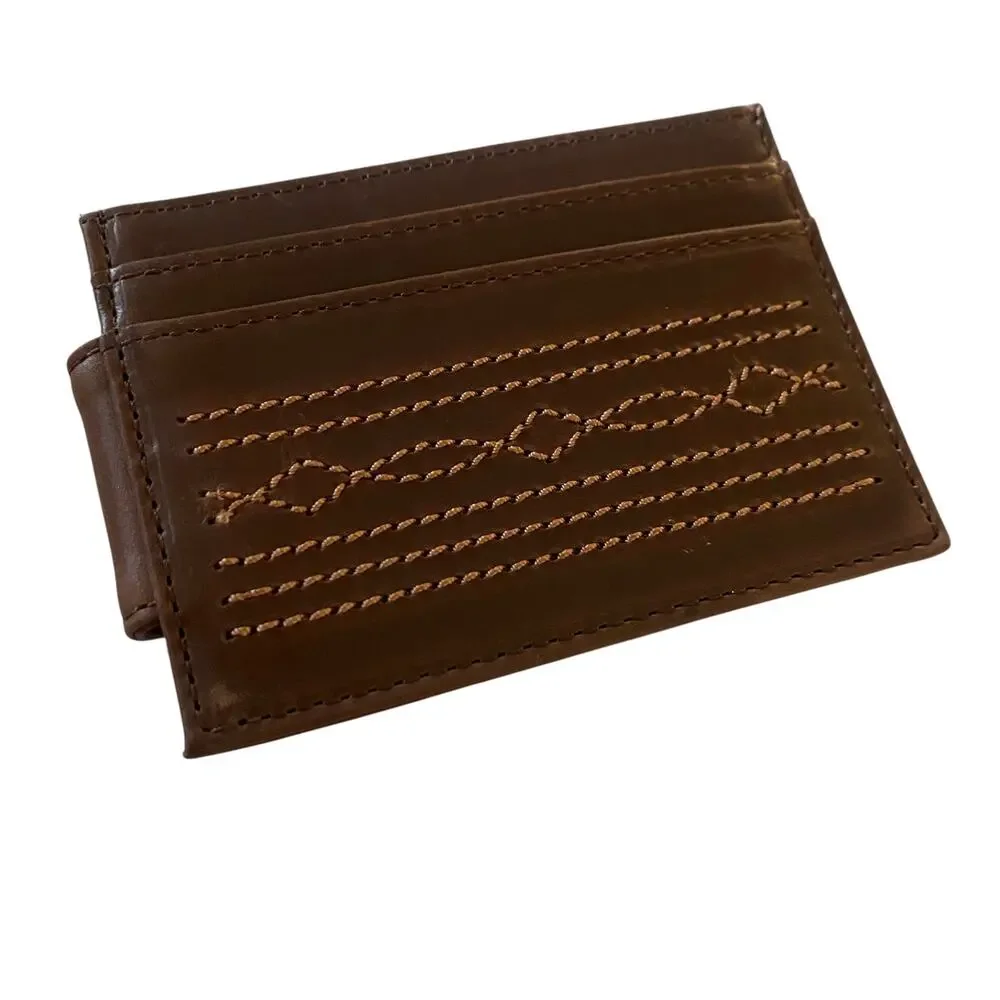 NWT Men’s Justin’s BOOT STITCH CARD WALLET with Money Clip in Brown 22125662M3